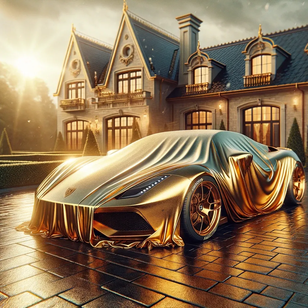 The gold shield car cover on a Lamborghini.